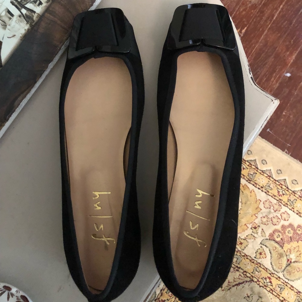 French Sole Black Flats with Bow Detail